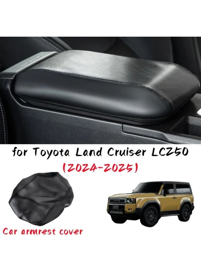 غطاء صندوق تخزين مسند الذراع من جلد ألياف الكربون الأسود لتويوتا لاند كروزر LC250 2024 2025 - Image 1